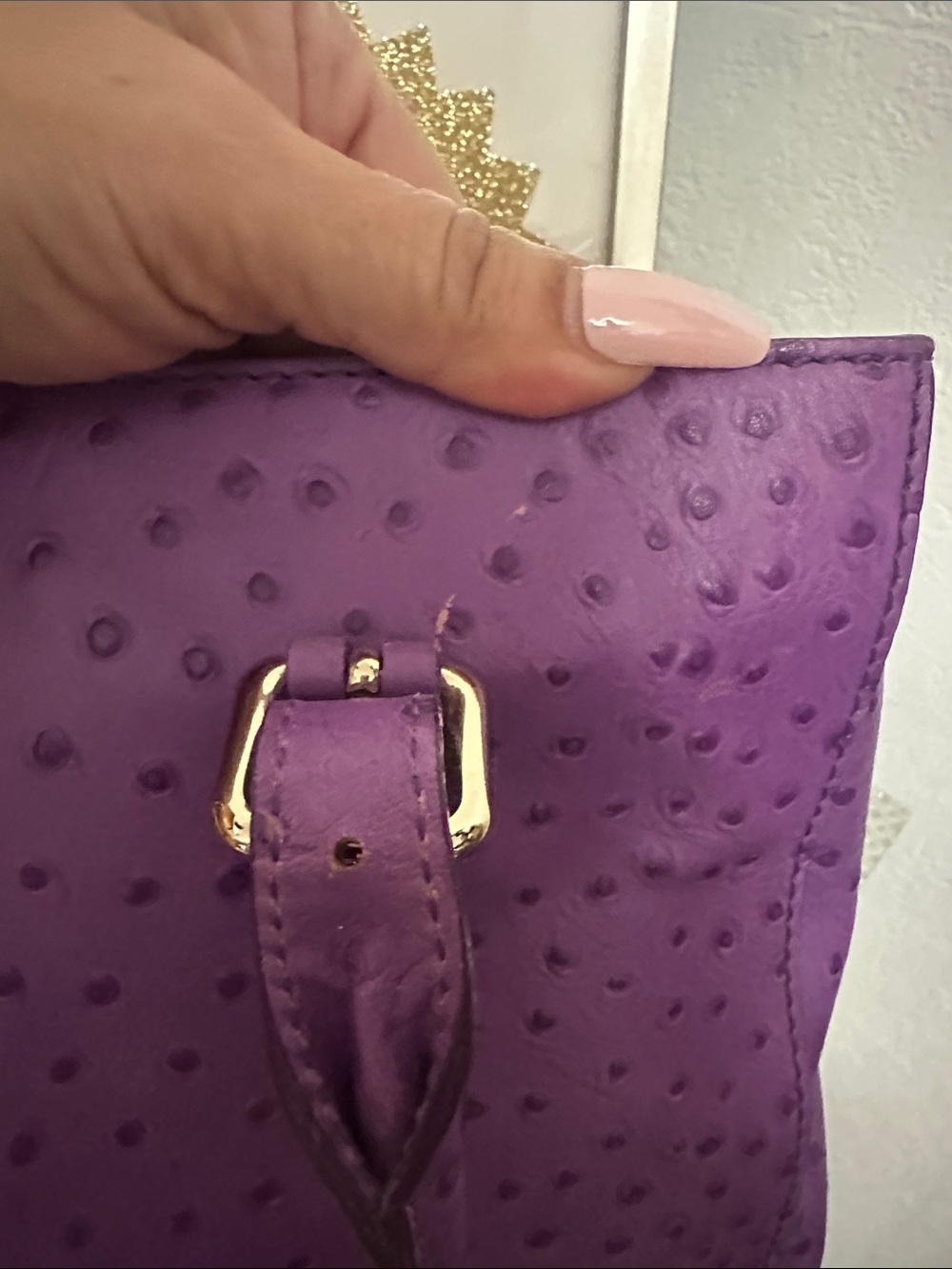 As-is Kate Spade Bristol Drive Purple Ostrich London Tote - Picture 4 of 15
